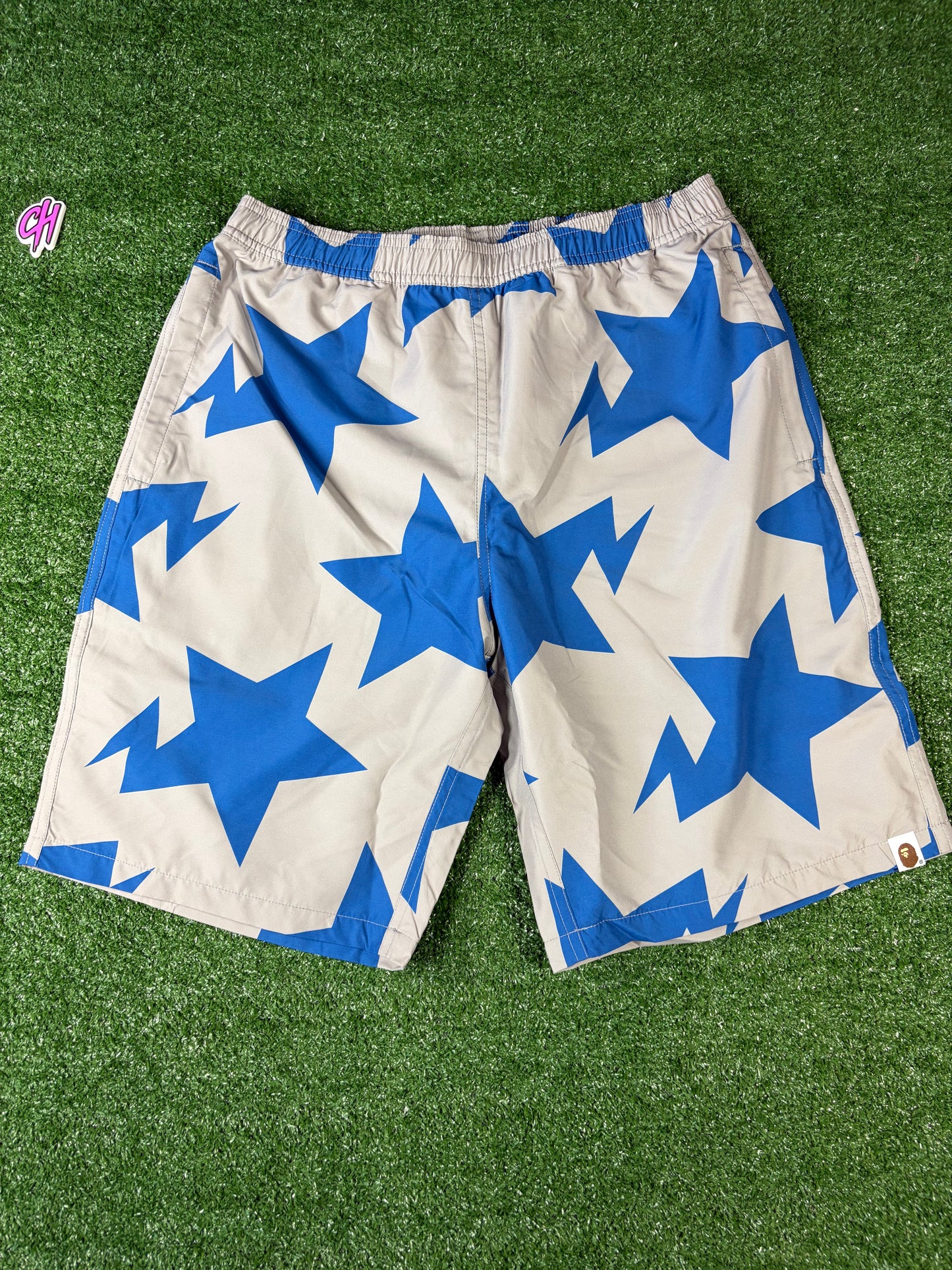 Bape Bapesta Pattern Grey Beach Shorts Size XL