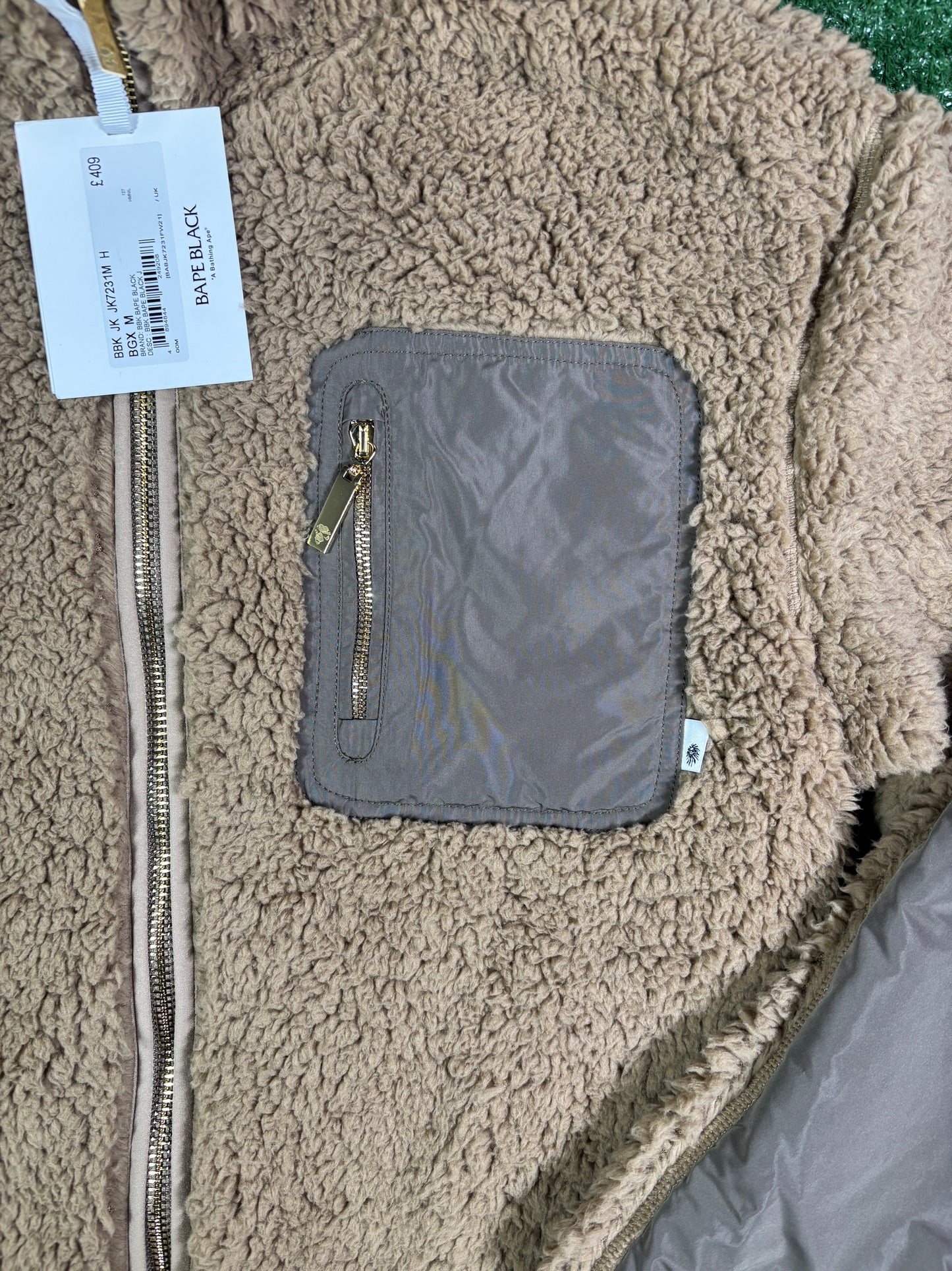 Bape Black Full-Zip Sherpa Beige Jacket Size Medium (MSRP: $480.00)