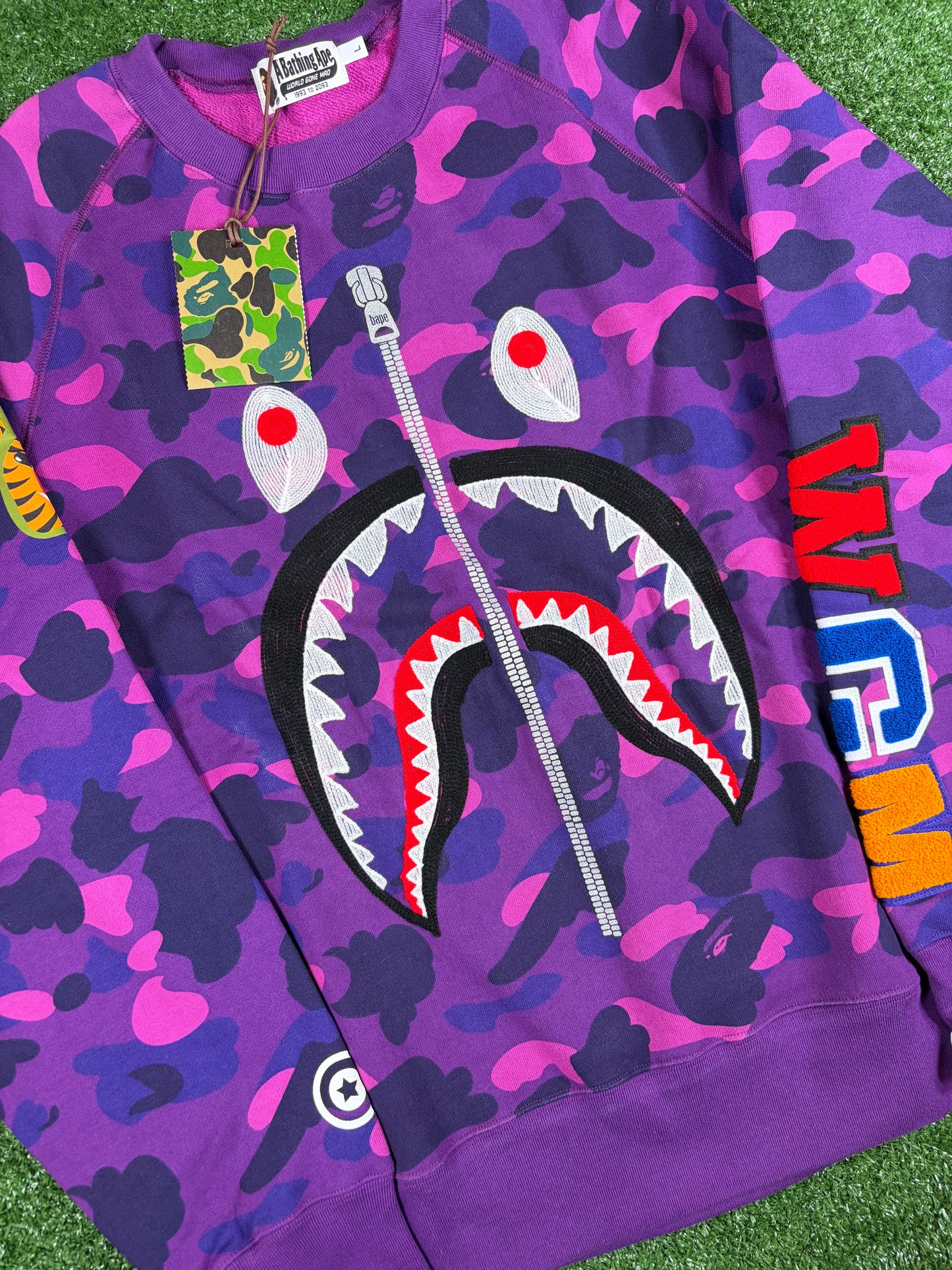 BAPE Color Camo Embroidery Shark Purple Crewneck Large