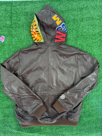 Bape Shark FW22 Full-Zip Brown Leather Jacket Size XL