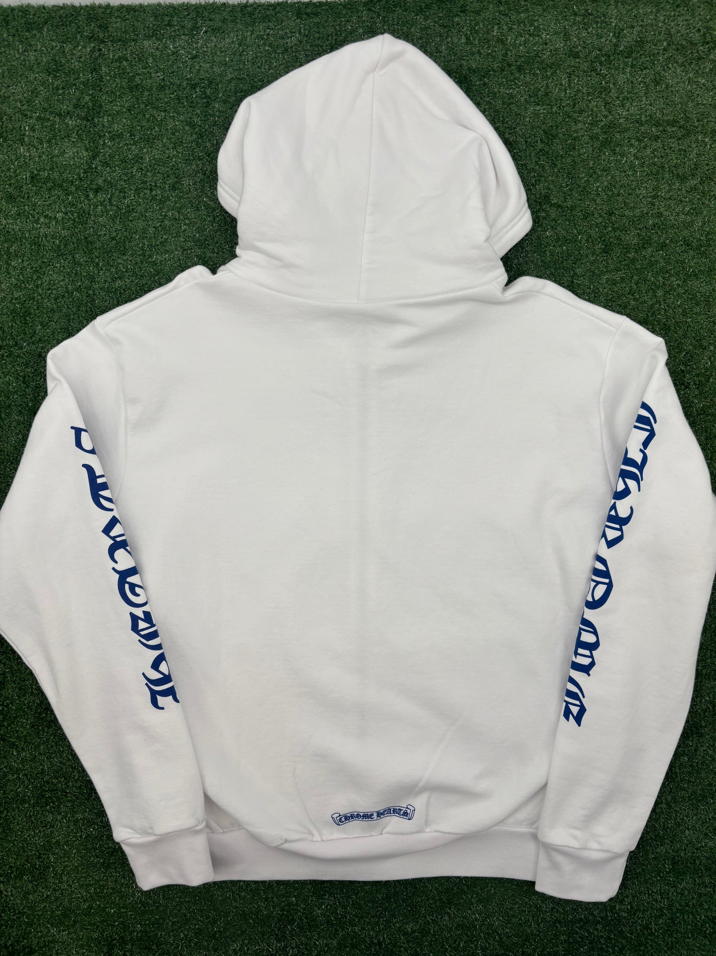 Chrome Hearts Blue Vertical Logo White Zip-Up Hoodie Size Small