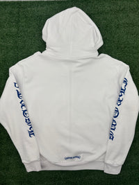 Chrome Hearts Blue Vertical Logo White Zip-Up Hoodie Size Small