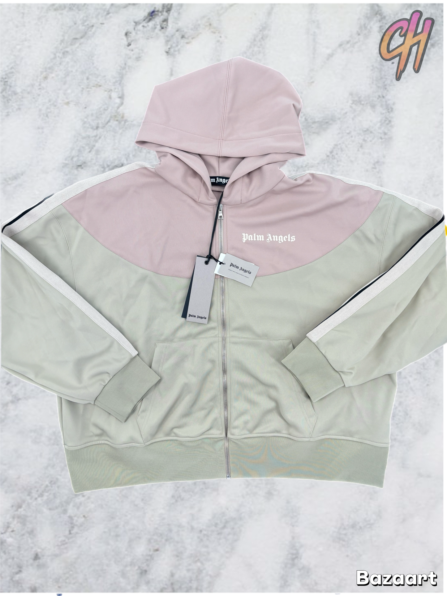 Palm Angels Two Tone 'Beige/Rose' Hooded Track Jacket Size XL (MSRP: $625.00)