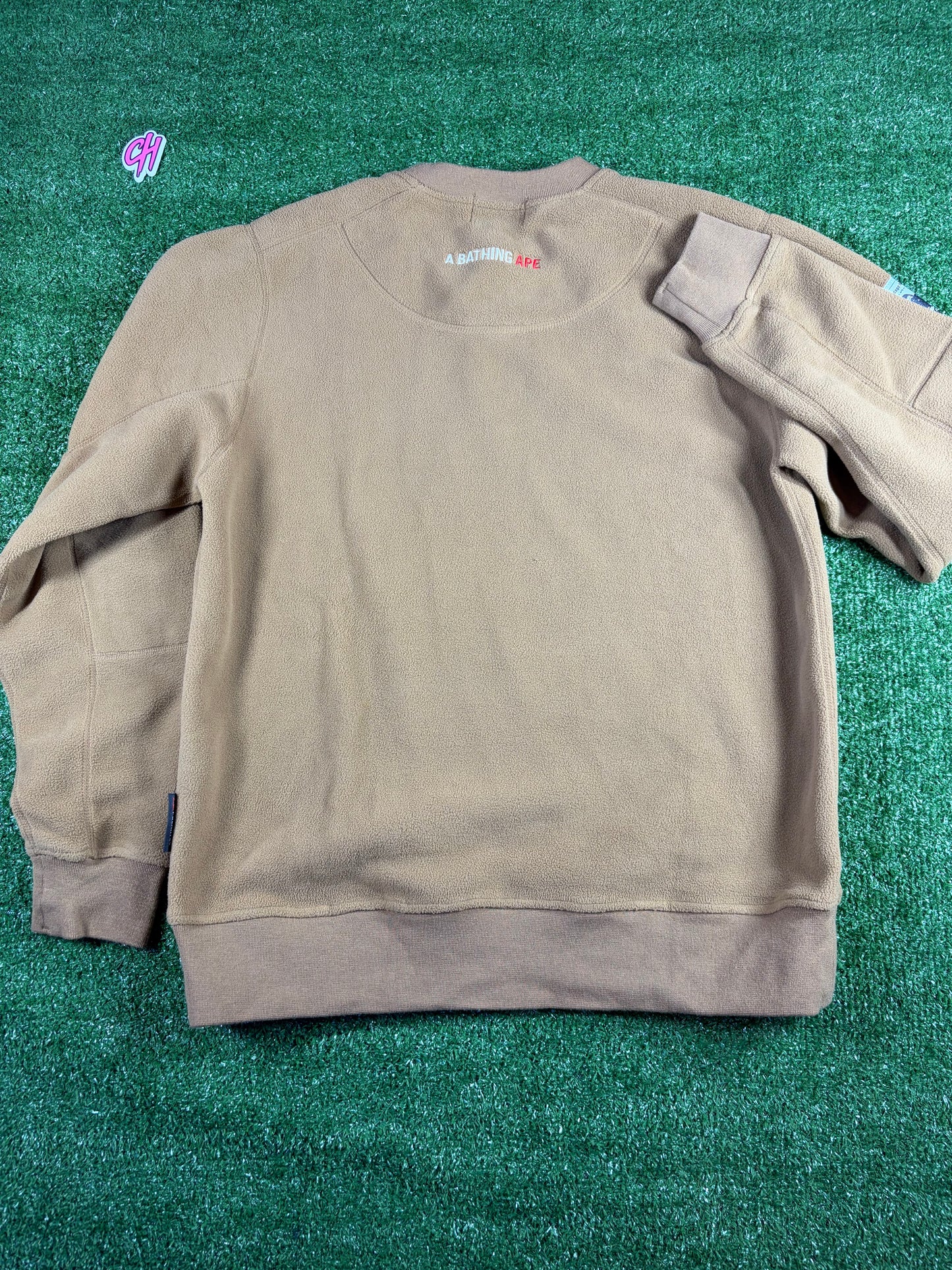 BAPE PolarTech Wide Fit Beige Crewneck Size Large