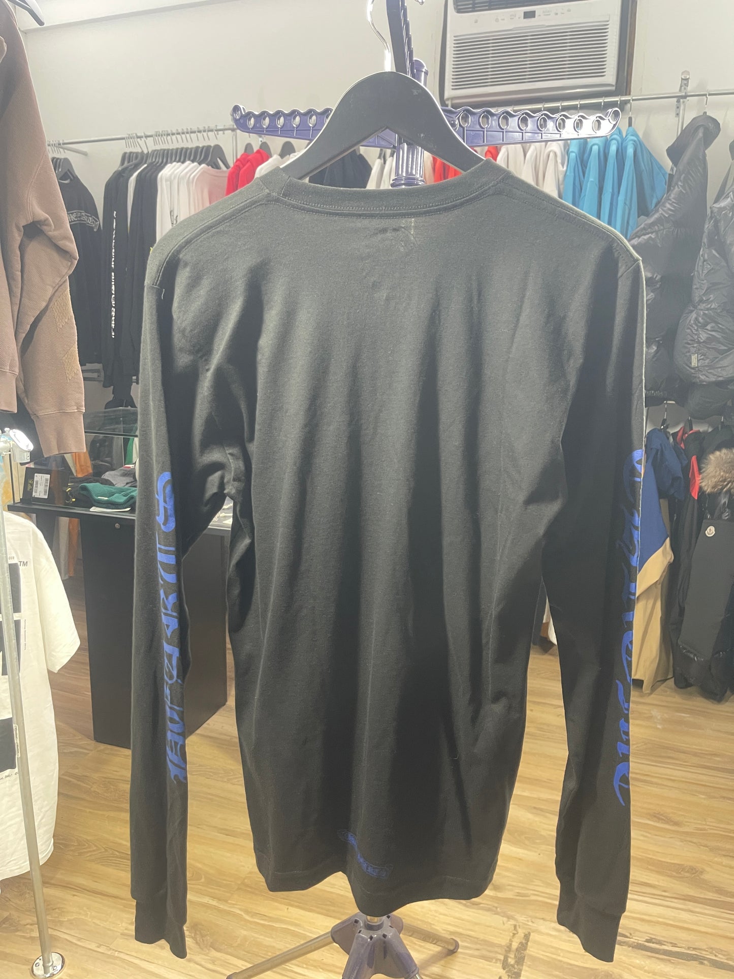 Chrome Hearts Blue Neck Logo Black L/S Shirt Size Medium