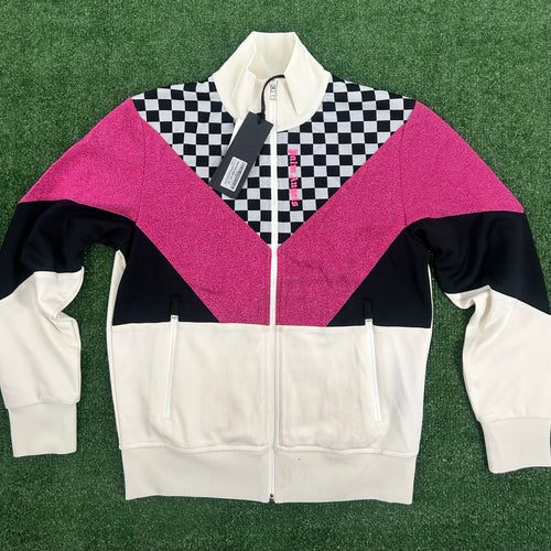 Palm Angels Checkered Track Jacket Black White Fuchsia Size Medium
