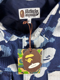 Bape Blue Waffle Thermal Camo Button-Up Shirt Size Large
