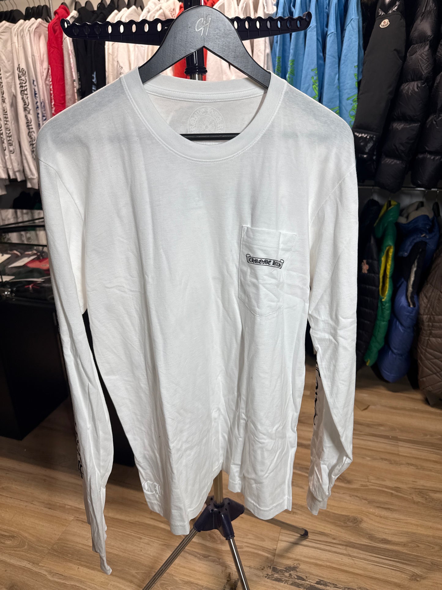 Chrome Hearts Scroll Logo White Pocket L/S T-Shirt Size Large