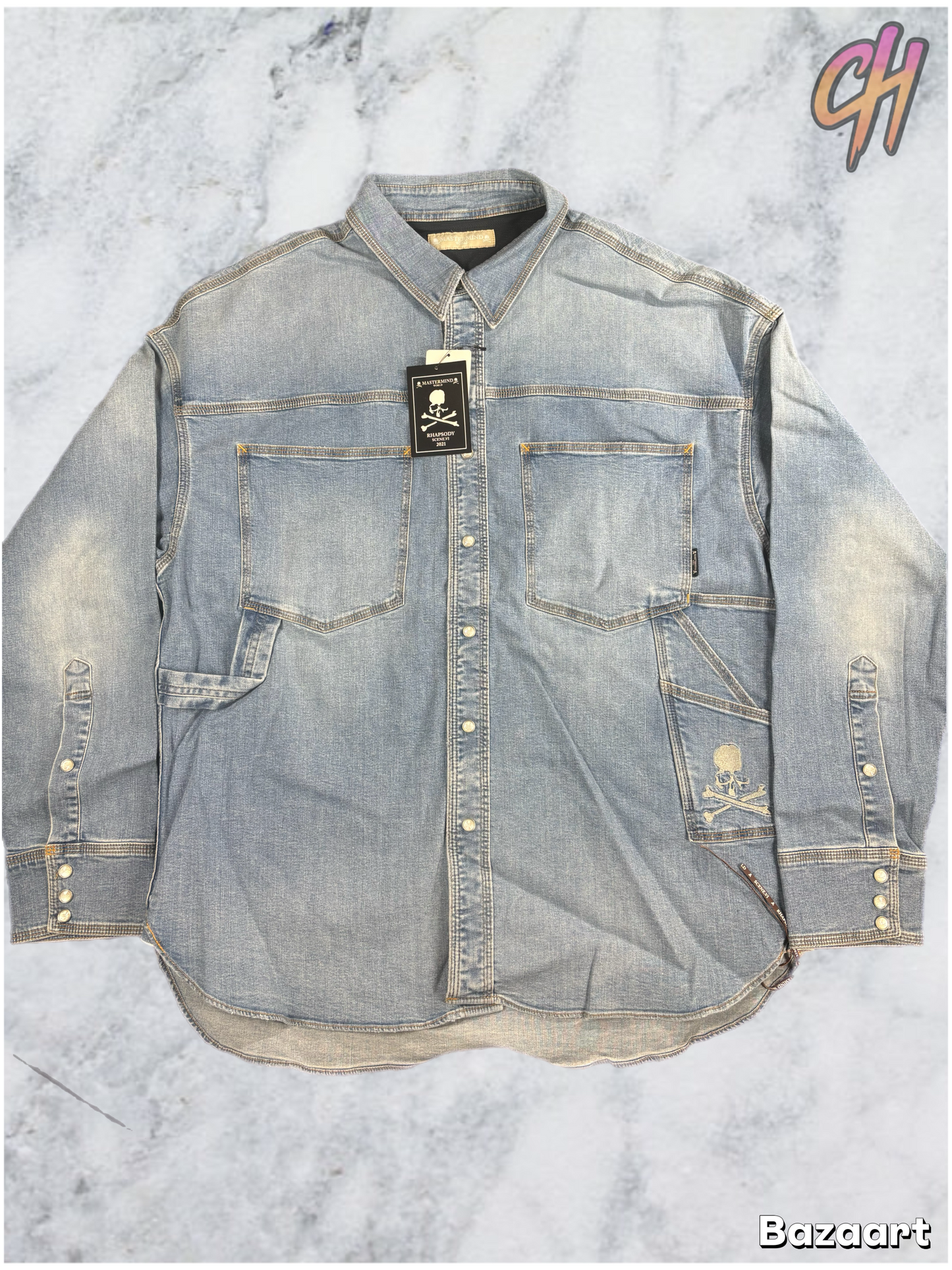 Mastermind Vs. Bape Light Oz Washed Denim Shirt Size Large