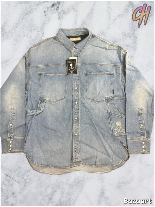 Mastermind Vs. Bape Light Oz Washed Denim Shirt Size Large