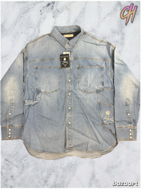Mastermind World Light Oz. Washed Denim Shirt Size Large (MSRP: $823.00)