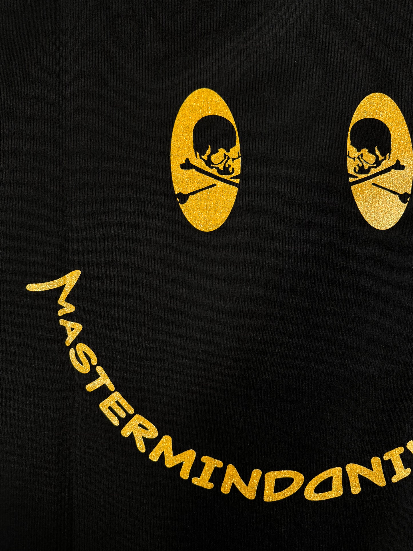 Mastermind World Gold Smiley Face Graphic Black T-Shirt Size Small