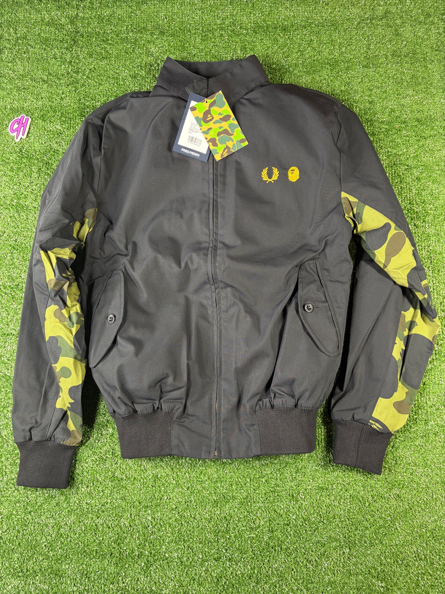 Bape X Fred Perry Black Harrington Jacket Size Large