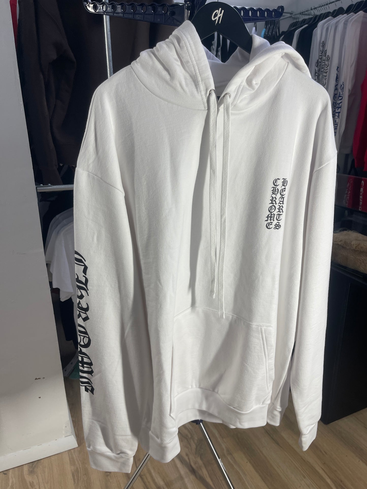 Chrome Hearts Vertical Logo Pullover Hoodie - White - Size XXL