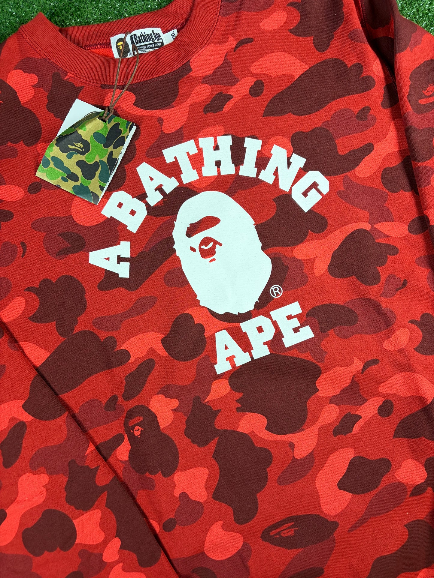 BAPE Color Camo College Red Crewneck Sweater Size XXL