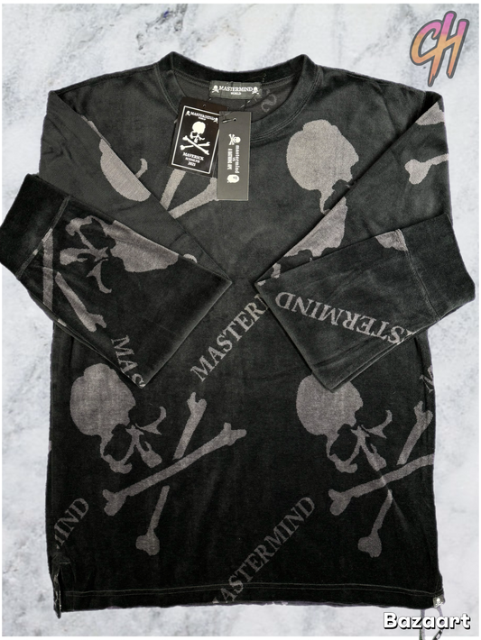 Mastermind Vs. Bape Velour Black All Over L/S Shirt Size Small