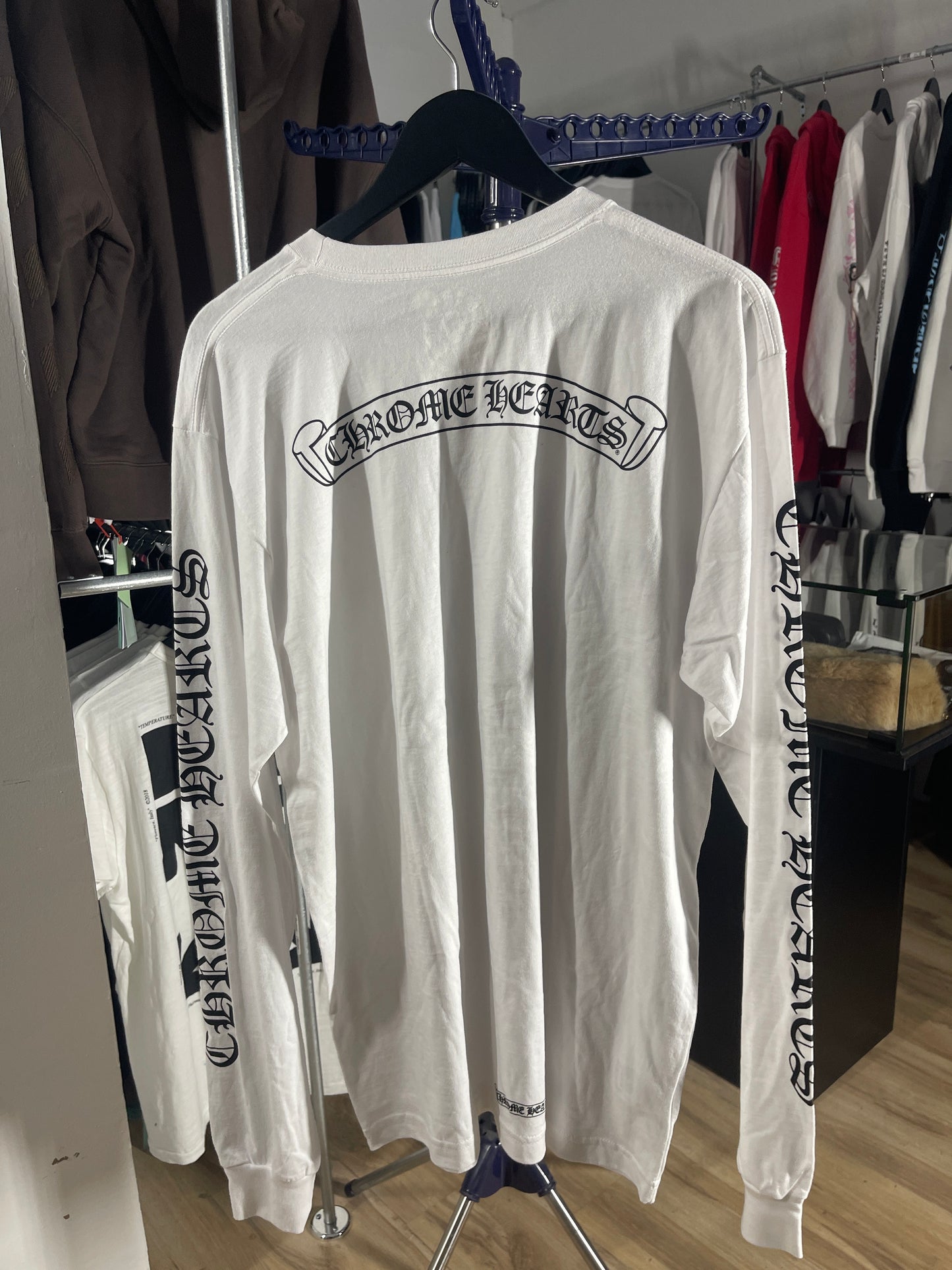 Chrome Hearts Scroll Logo White Pocket L/S T-Shirt Size Small
