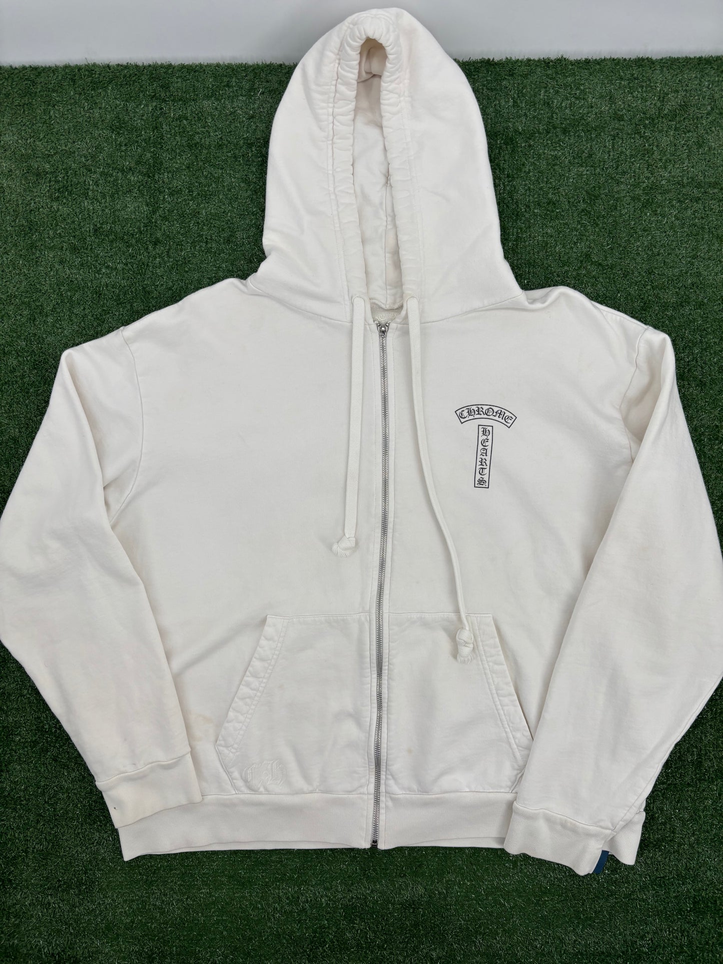 Chrome Hearts "F You' T-Bar Logo White Zip-Up Hoodie Size Large