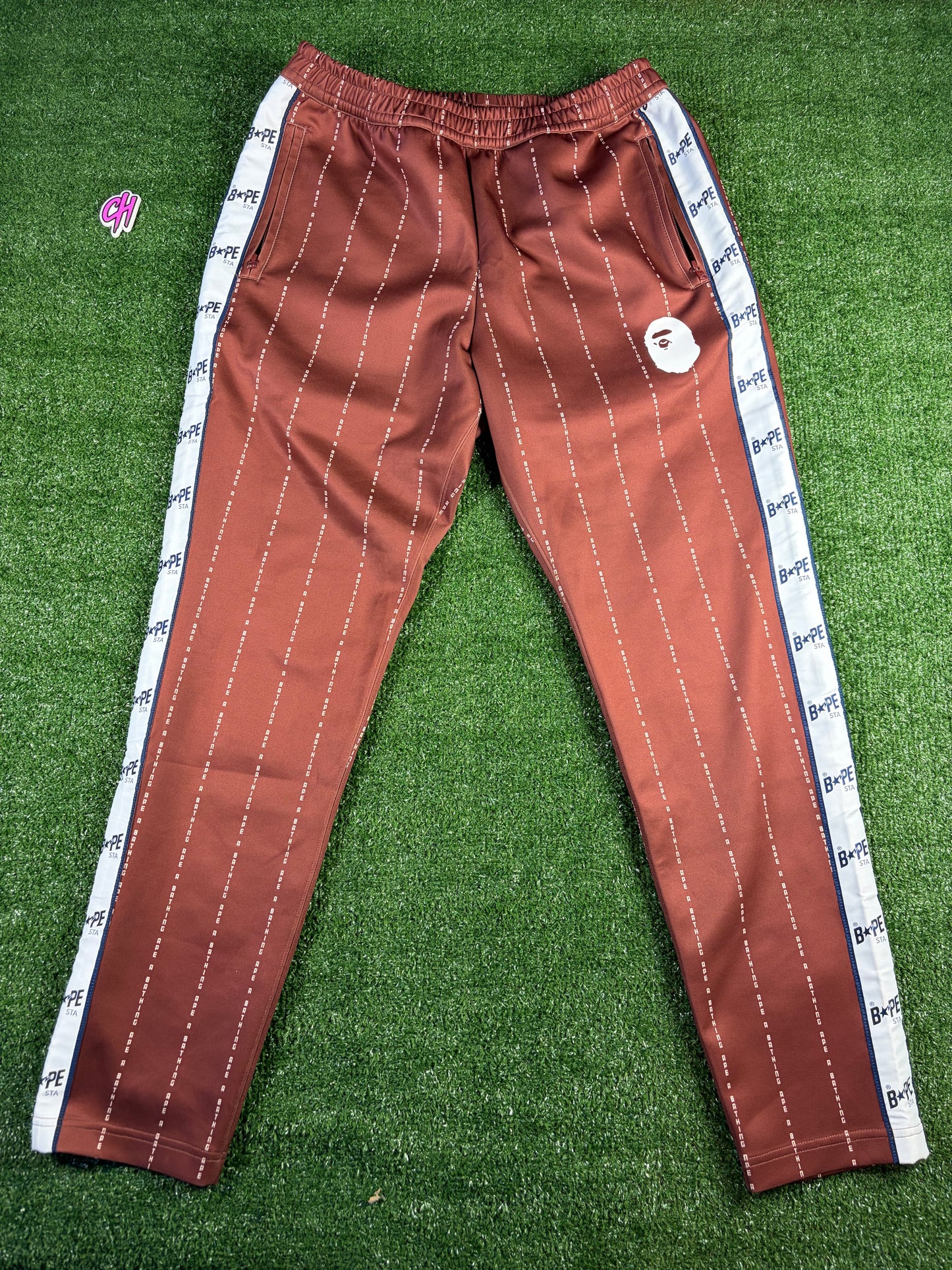 BAPE Text stripe Jersey Track Pants Size Large