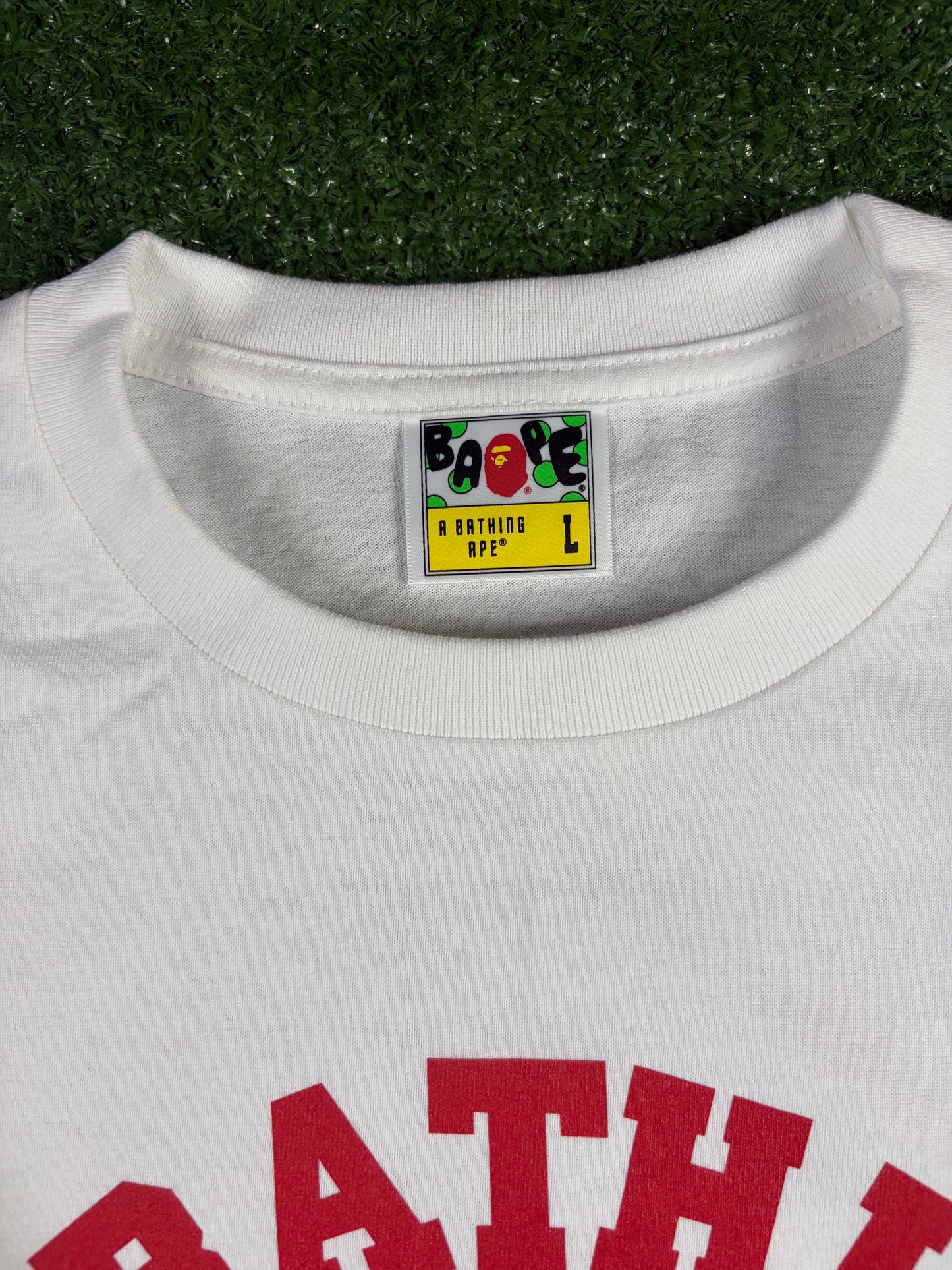 BAPE Christmas College White/Red T-Shirt Size Large