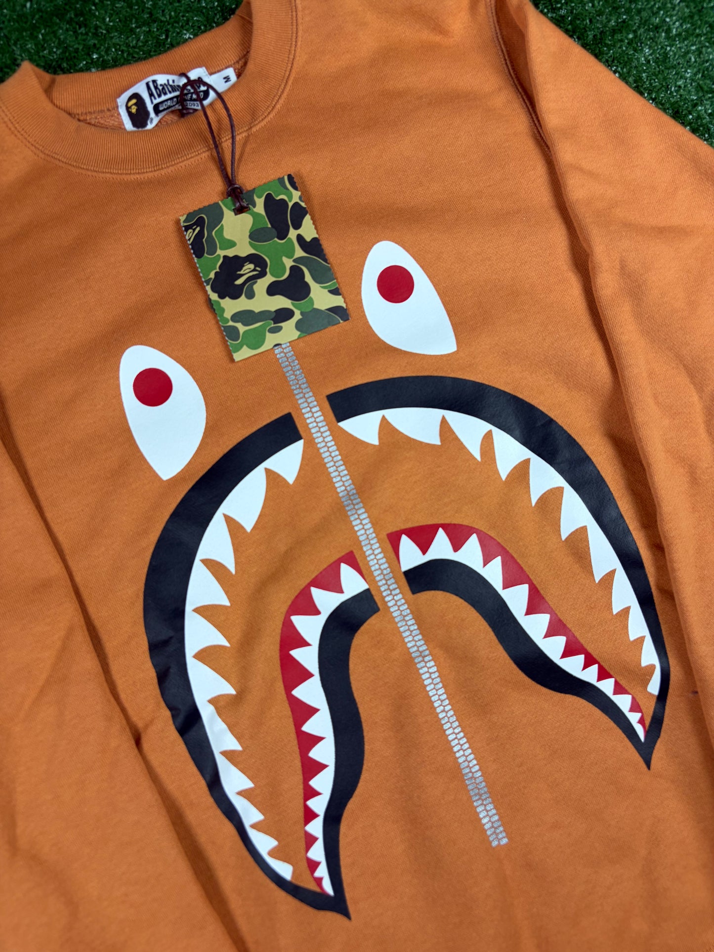 BAPE Embroidered Orange Shark Crewneck Sweater Large