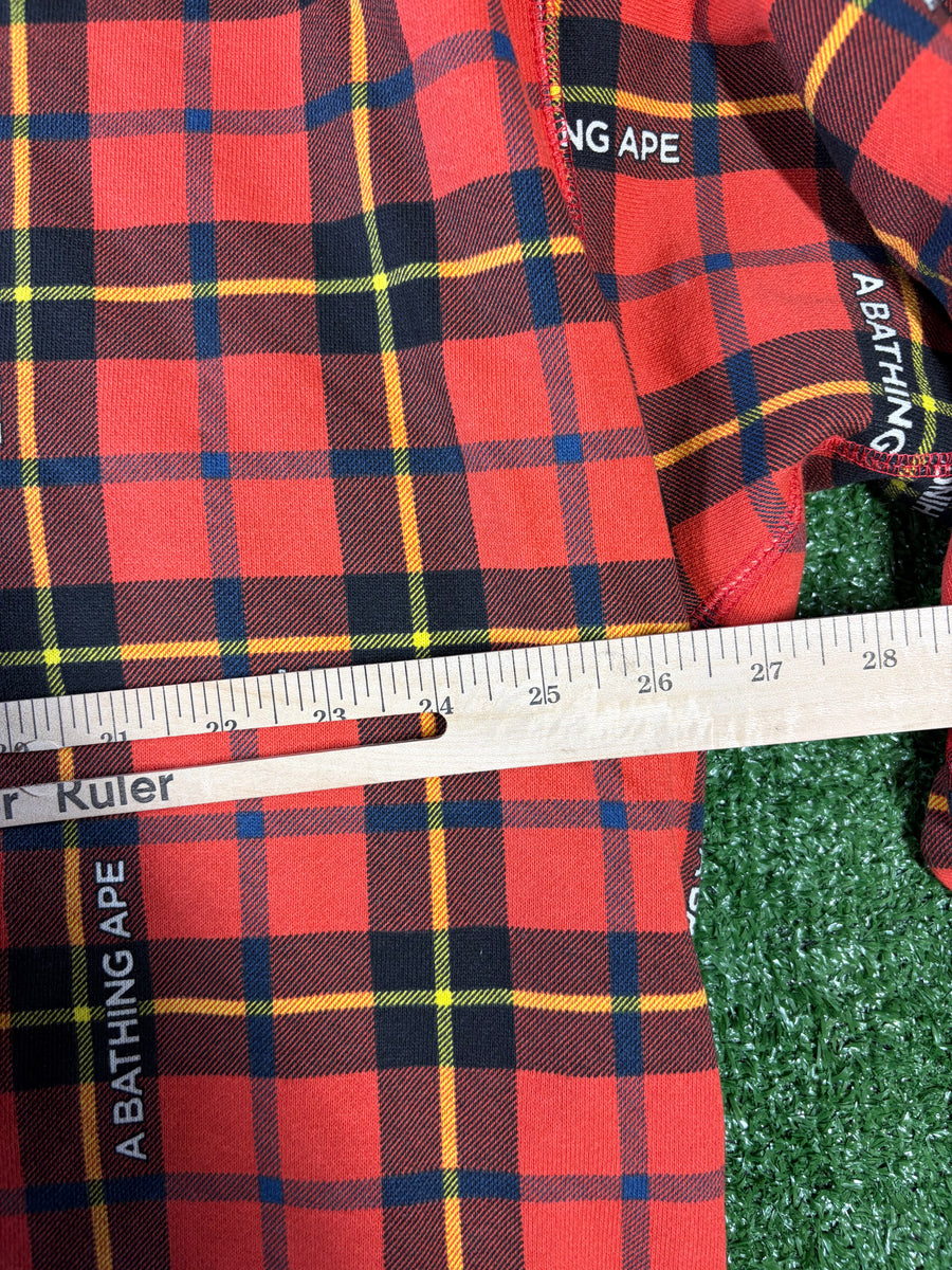 BAPE Logo Check Red Loose Fit Crewneck Sweater Size MD