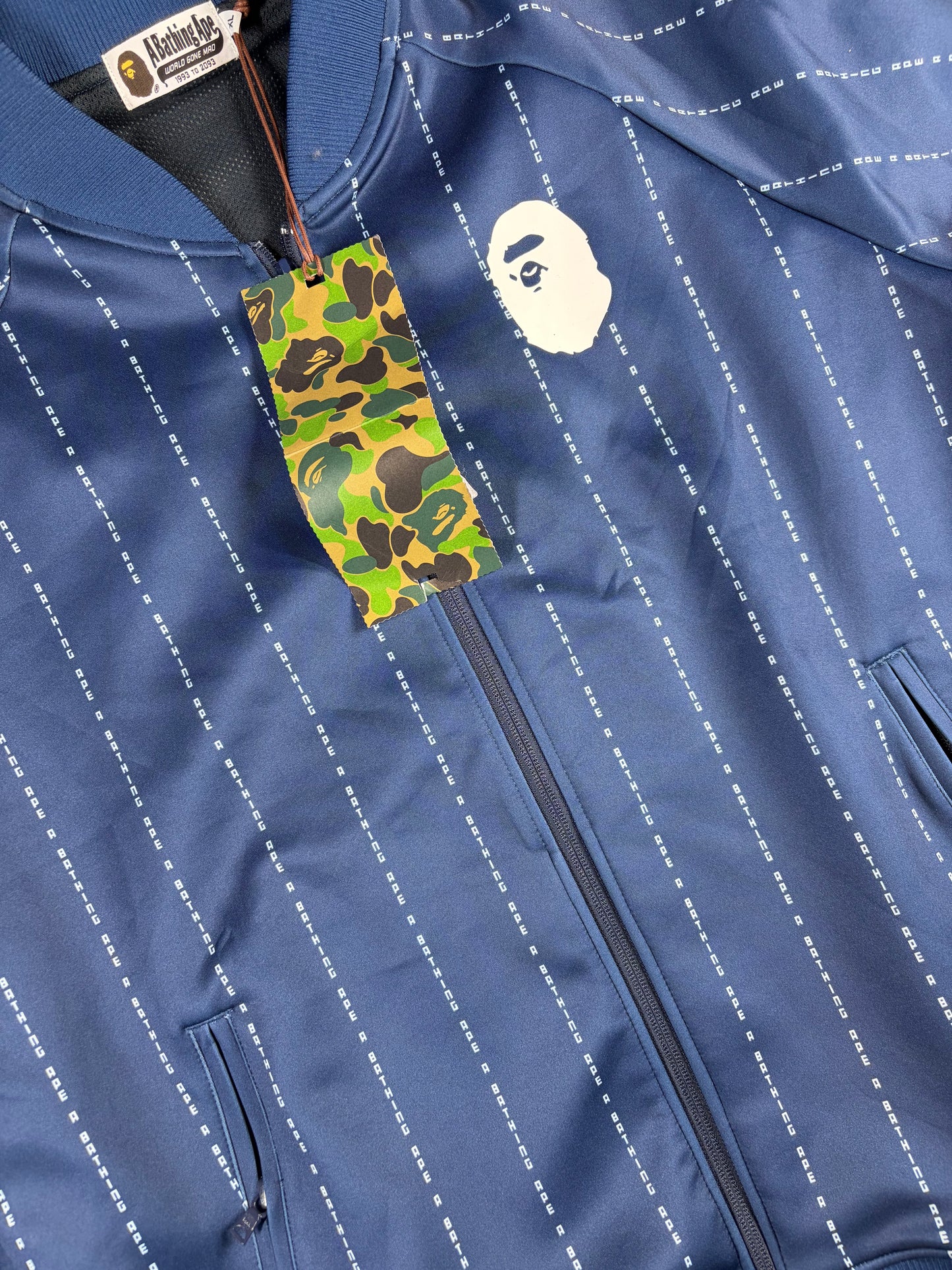 BAPE Text Stripe Full-Zip Navy jersey Top Size XL