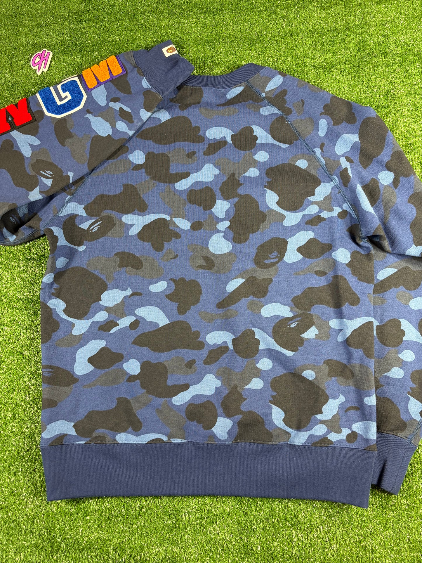 BAPE Color Camo Navy Embroidery Shark Crewneck Large