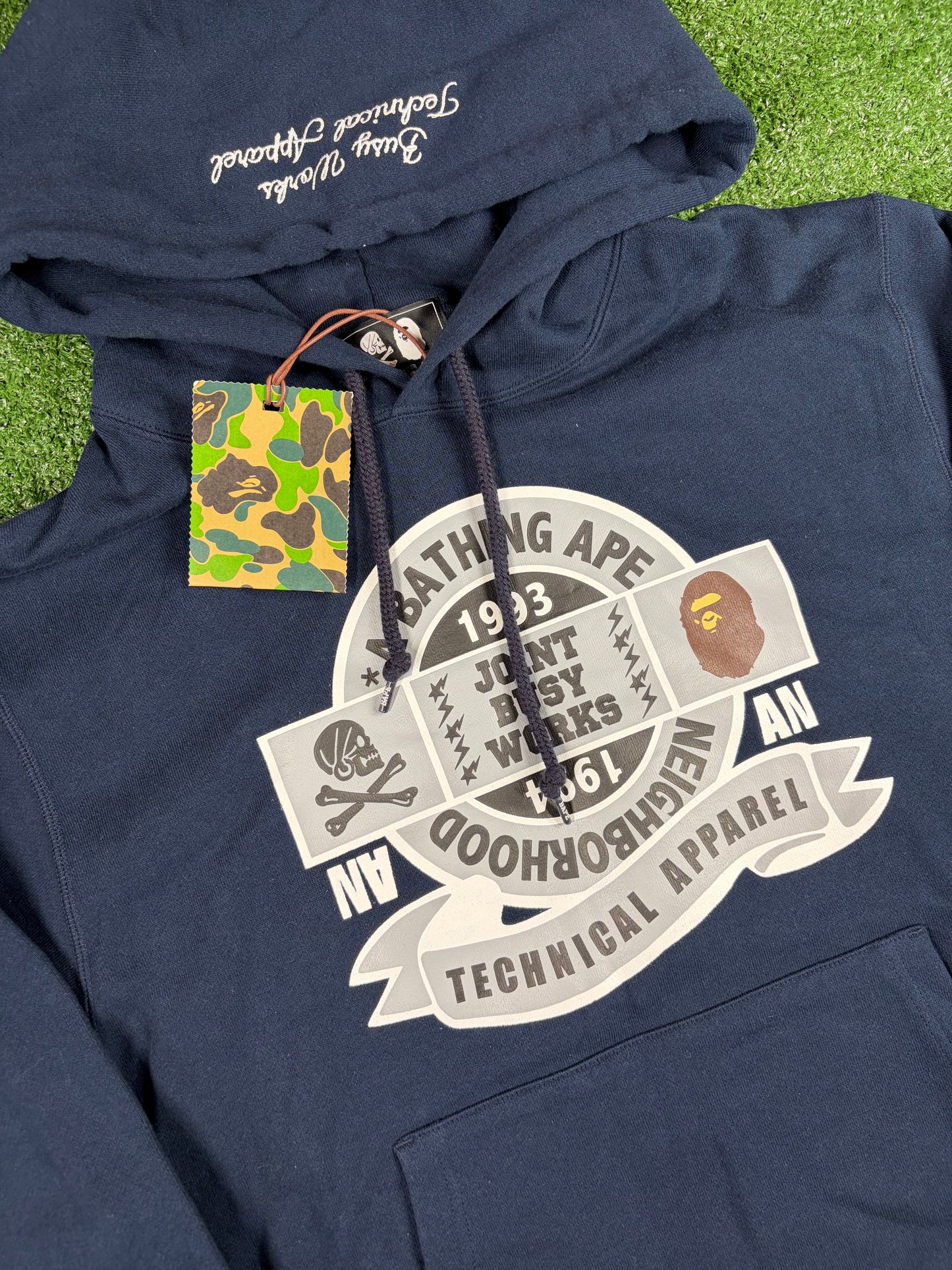 BAPE X Neighborhood Relaxed Fit Navy Hoodie Size Medium