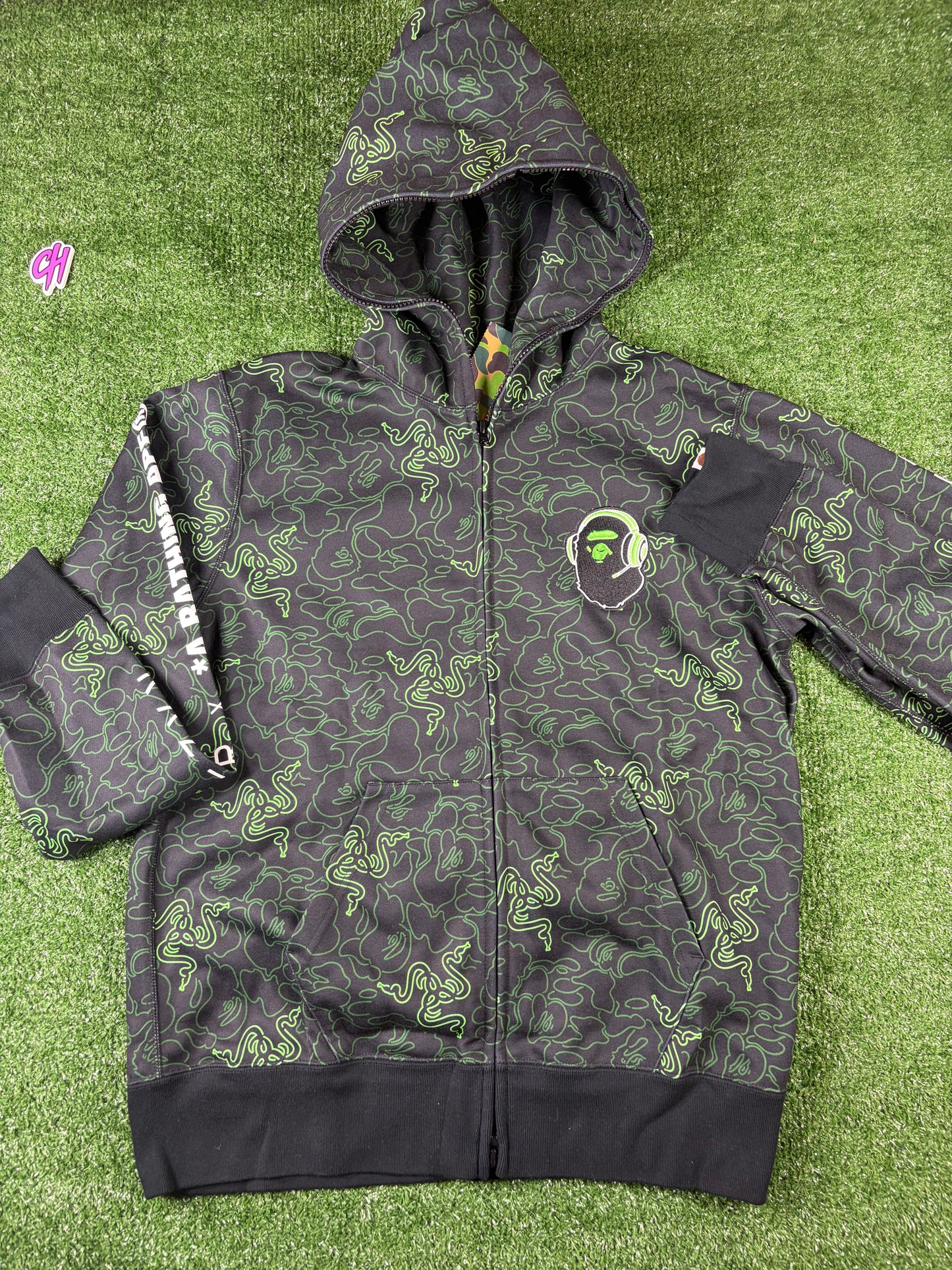 Bape X Razer Neon Camo Full-Zip Hoodie Size Large