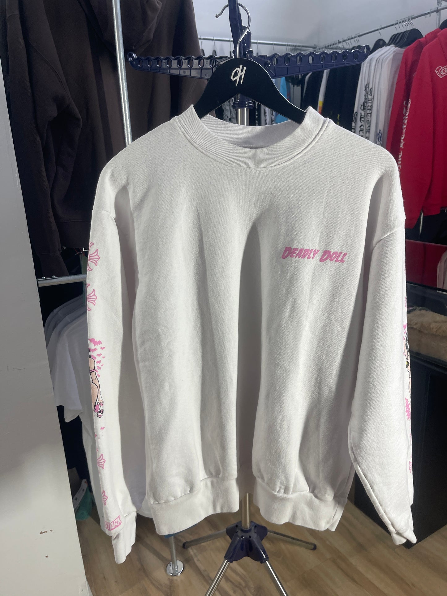 Chrome Hearts Deadly Doll White Pin Up Sweatshirt PRE OWNED