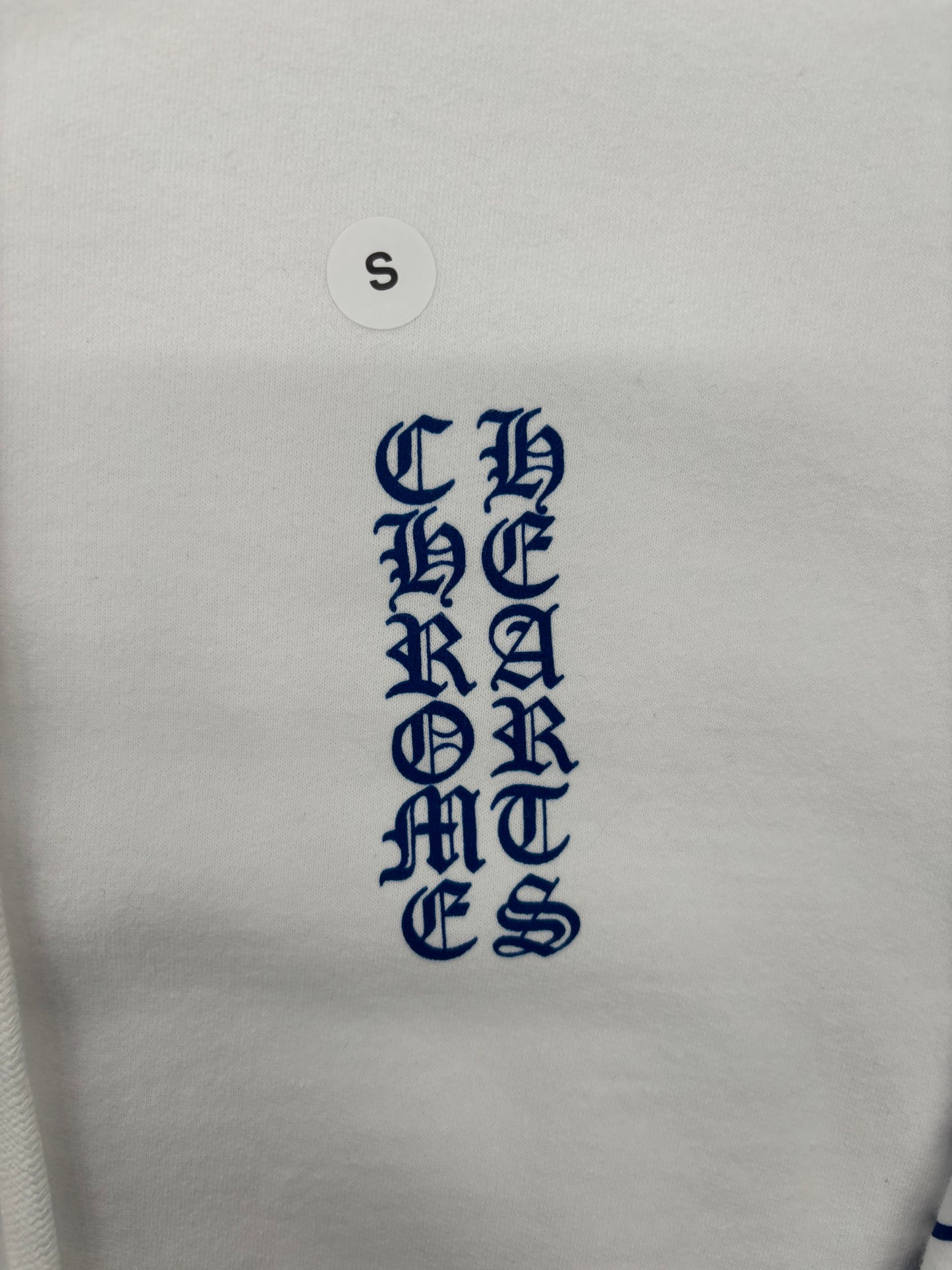Chrome Hearts Blue Vertical Logo White Zip-Up Hoodie Size Small