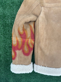 Palm Angels Burning Flames Sherling Trucker Jacket Size Medium (MSRP: $4,305)