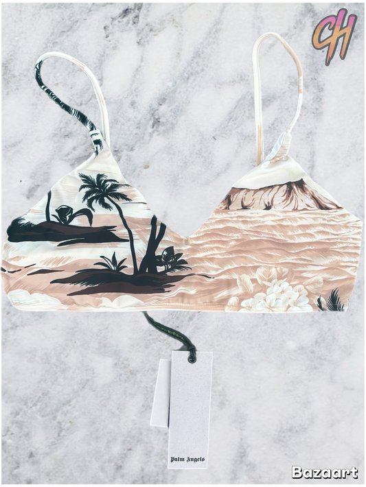 Palm Angels Women's Hawain Dream Beige Bikini Top Size Large