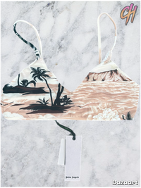 Palm Angels Women's Hawain Dream Beige Bikini Top Size Large