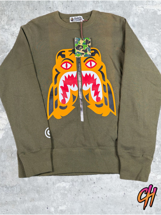 BAPE Tiger HeavyWeight Olive Crewneck FW19 Size Medium