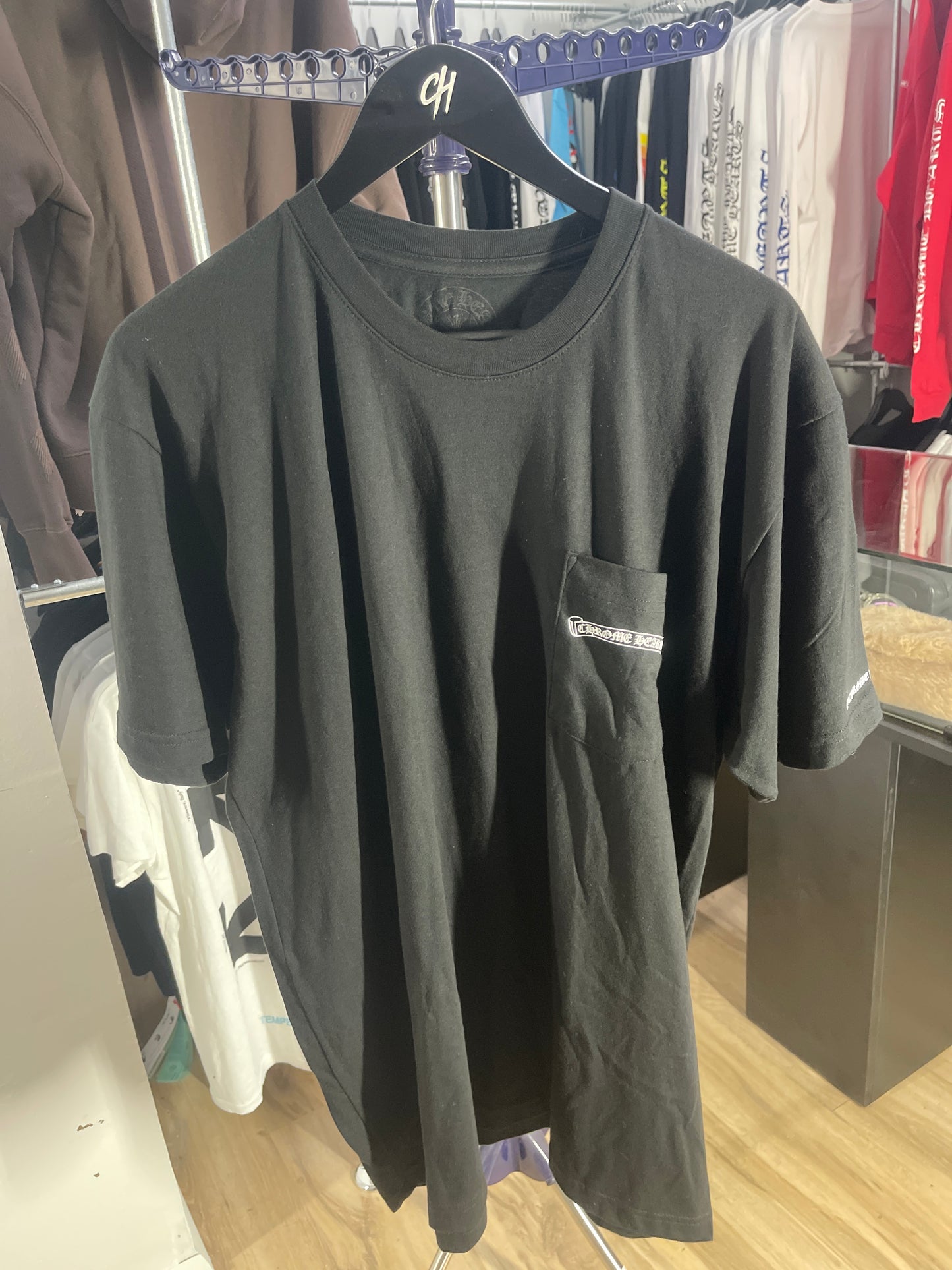 Chrome Hearts Black Scroll Logo Pocket S/S T-Shirt - Size XL