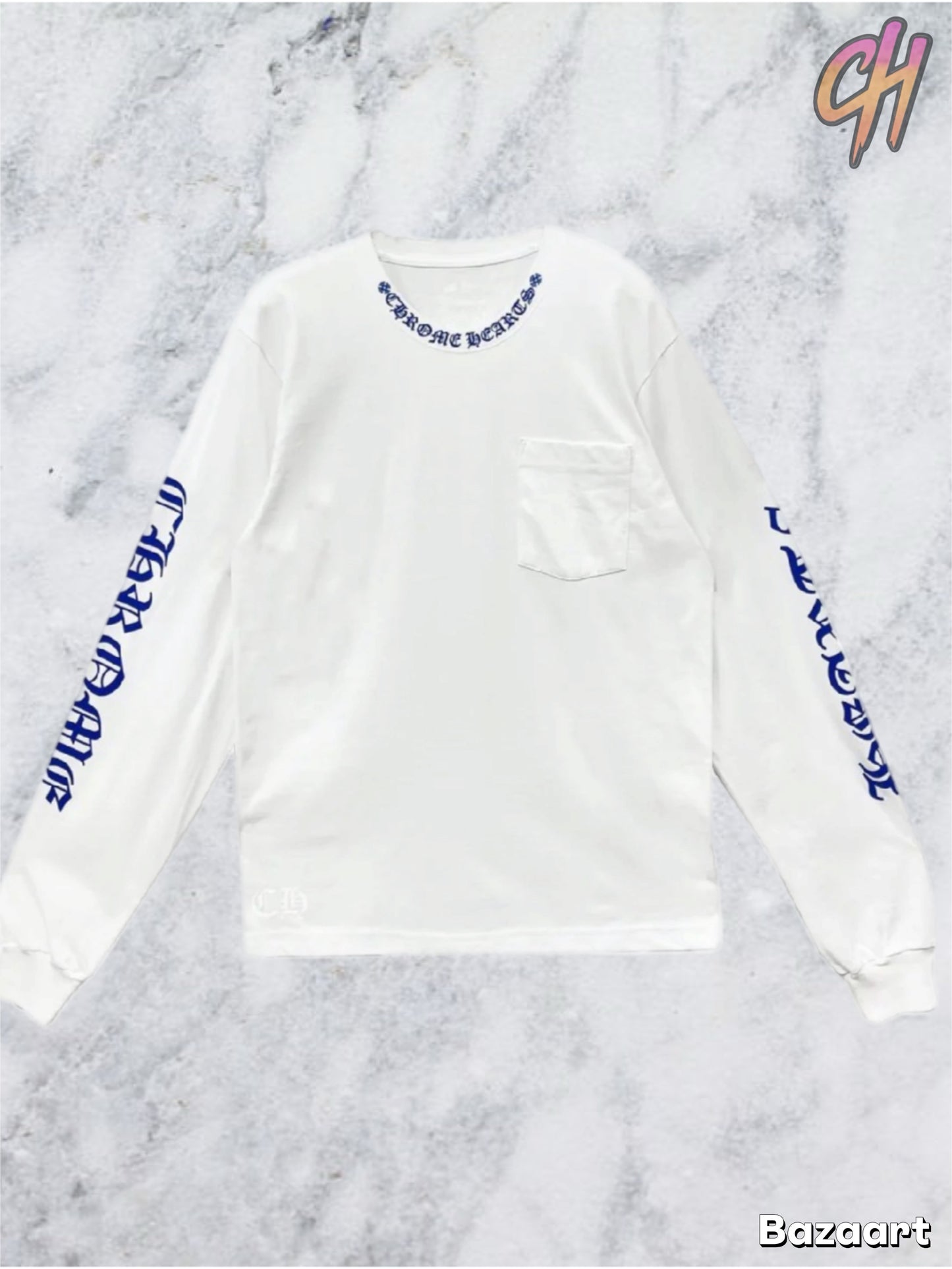 Chrome Hearts Blue Neck Logo White L/S Shirt - Size Medium Brand New