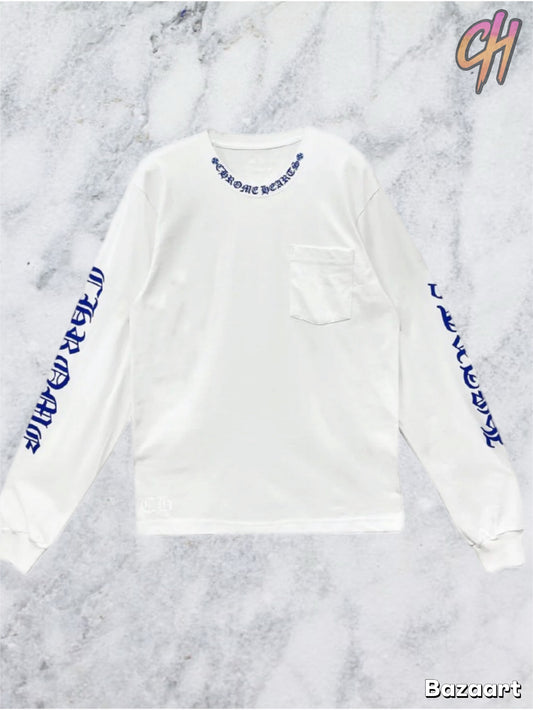 Chrome Hearts Blue Neck Logo White L/S Shirt - Size Medium Brand New