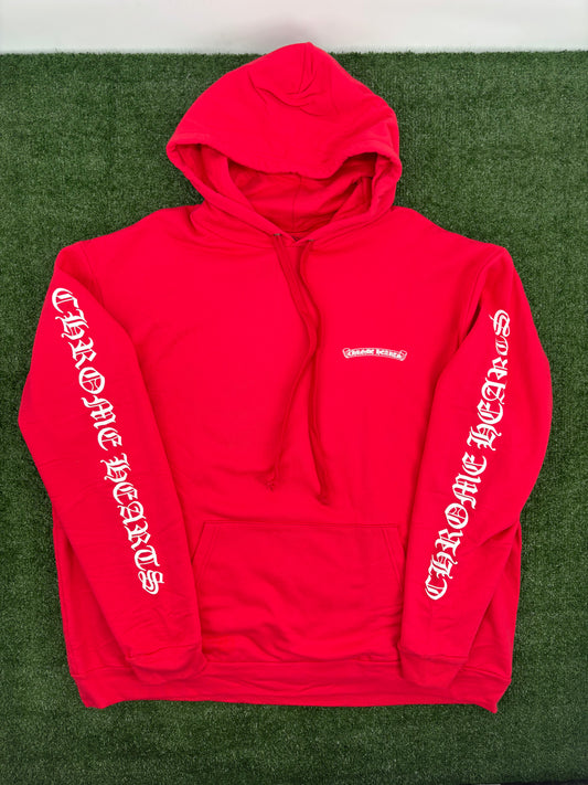 Chrome Hearts "Scroll Logo" Red Pullover Hoodie Size XXL
