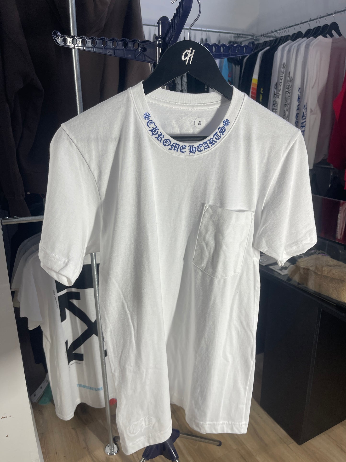 Chrome Hearts Blue Neck Logo White S/S T-Shirt - Men's Small