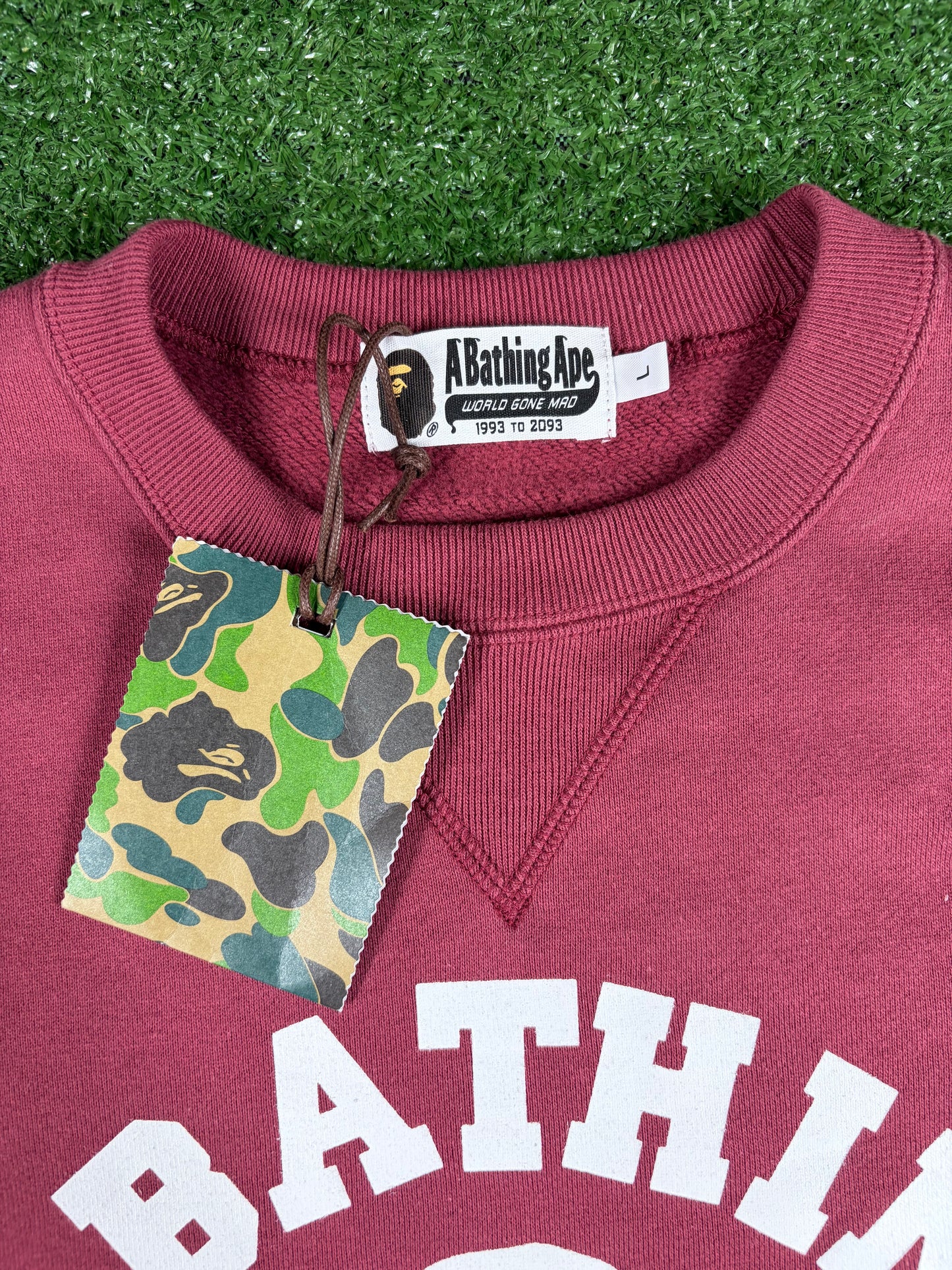 BAPE College Logo Burgundy Crewneck Sweater Size Large