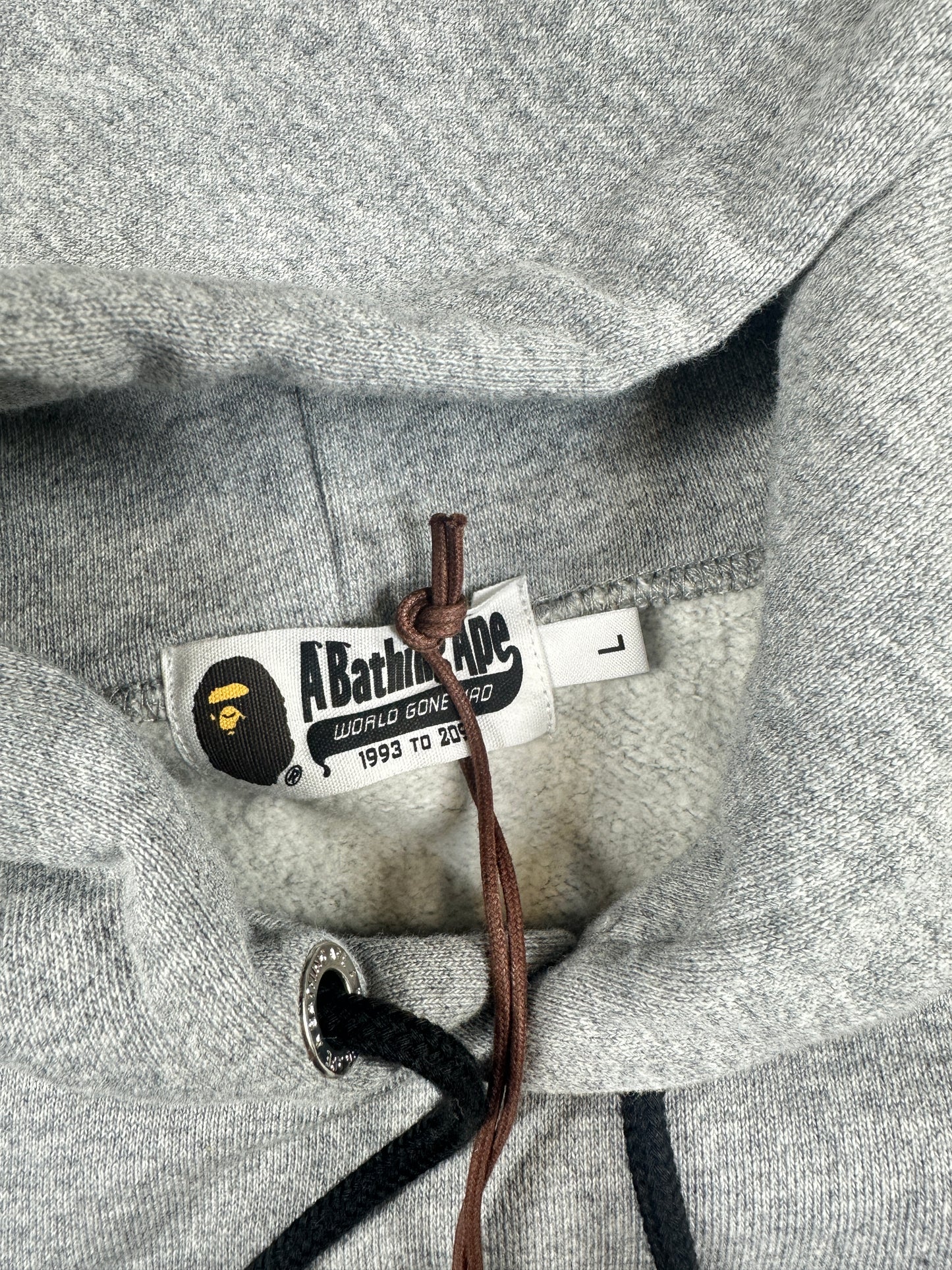 BAPE Grey 'Fading Logo' Pullover Hoodie (STAINED) - Size Large