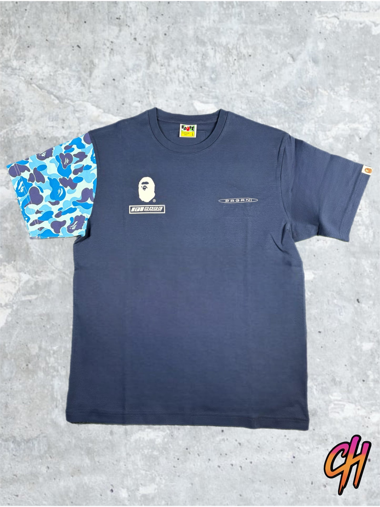 BAPE X Pagani Navy Blue ABC Camo T-Shirt Size Small