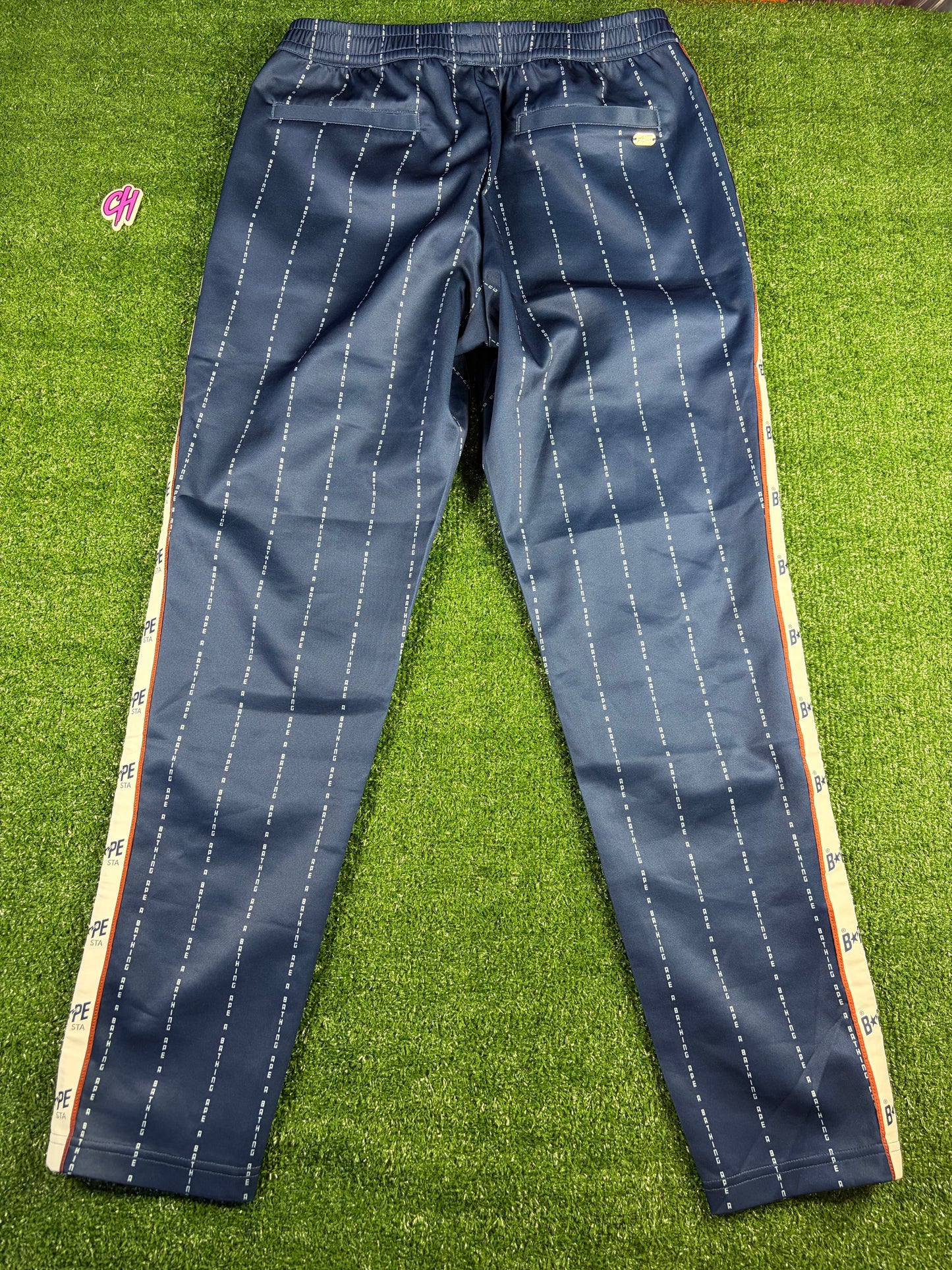 BAPE Text Stripe Jersey Navy Track Pants Navy Size XL