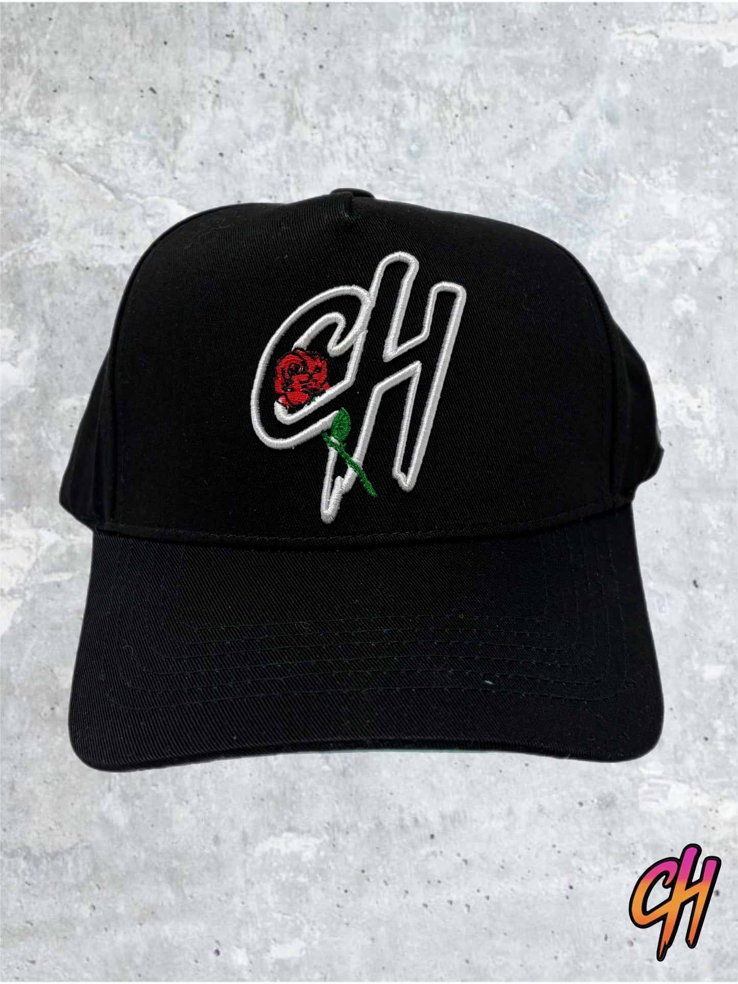 Central Hype Embroidered Rose Logo Black Snapback Hat