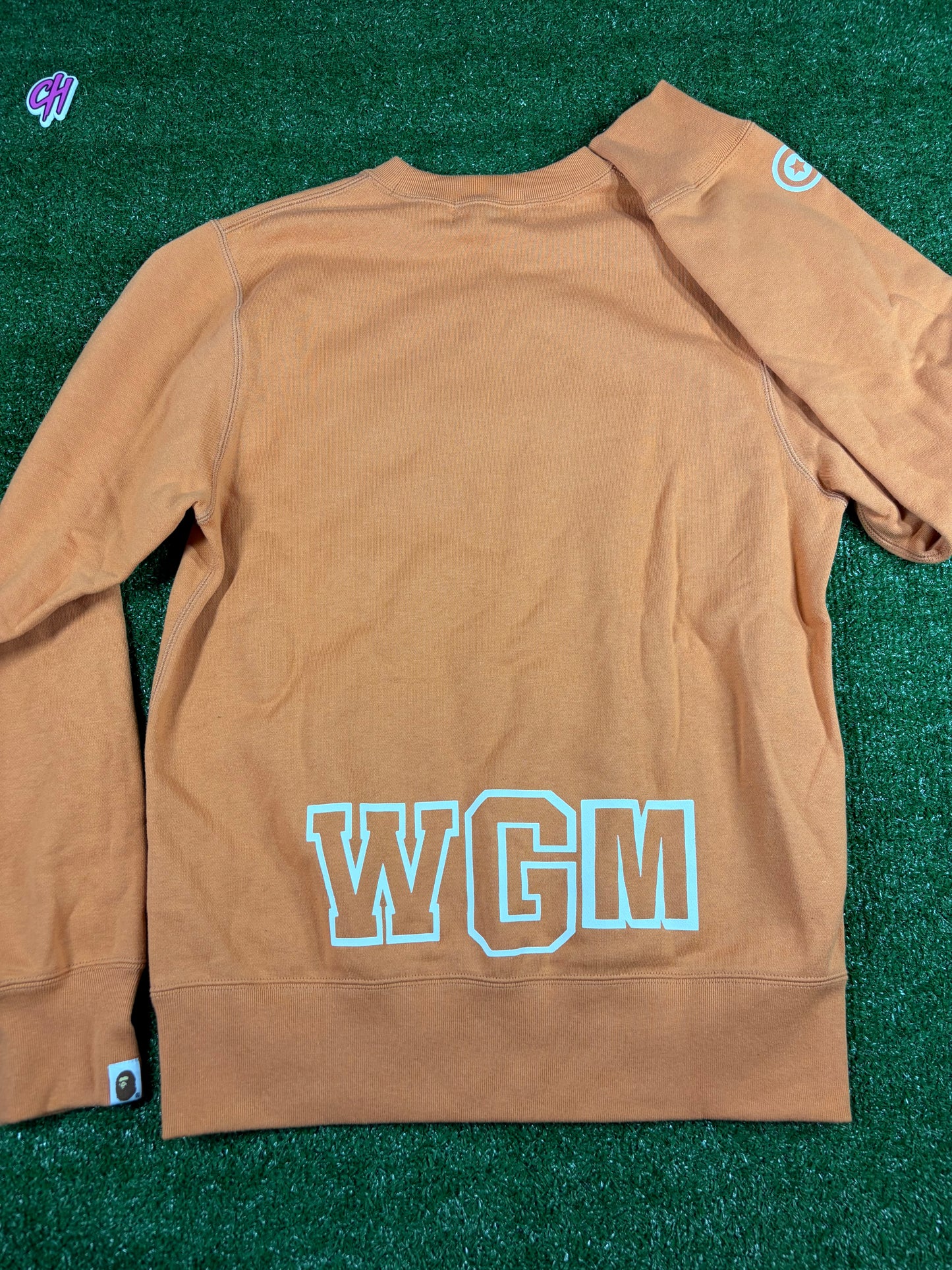 BAPE Embroidered Orange Shark Crewneck Sweater Large