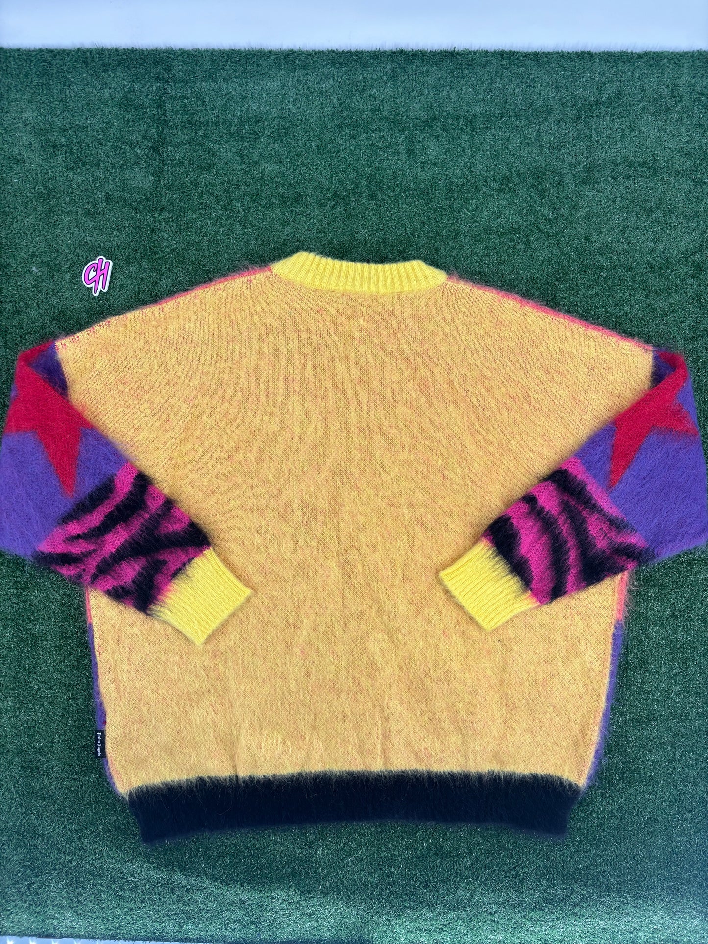 Palm Angels Womens Mohair Stars Sweater Yellow Purple Size Medium