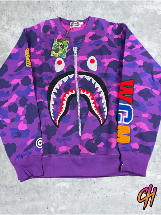 BAPE Color Camo Embroidery Shark Purple Crewneck Large