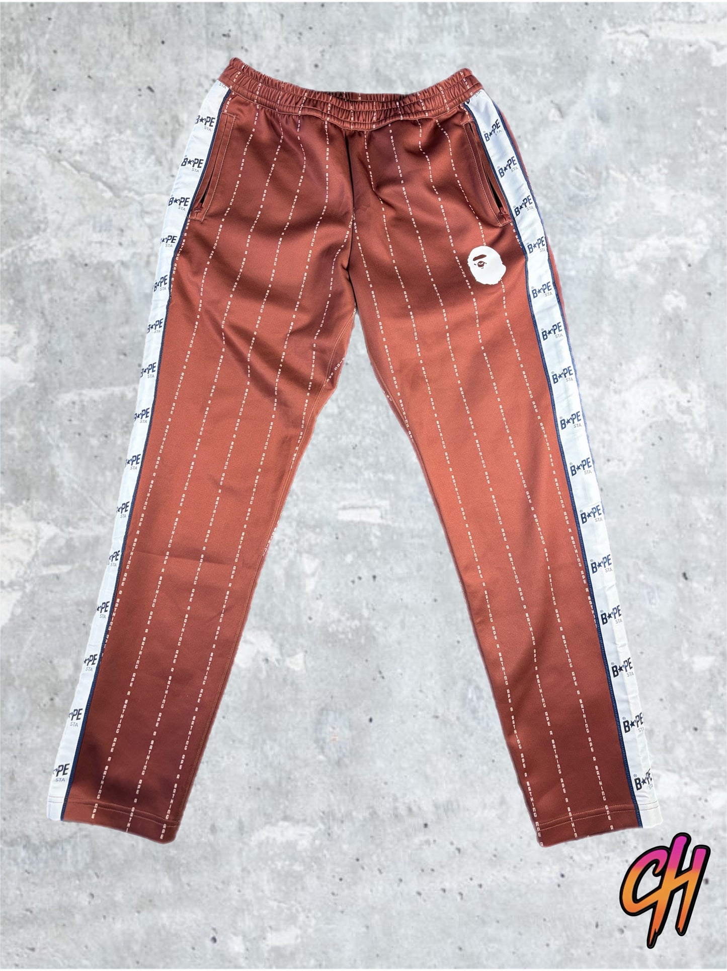 BAPE Text stripe Jersey Track Pants Size Large